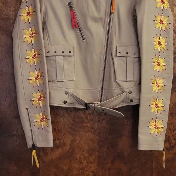 Lambskin Leather Jacket w/ Embroidery Small - Picture 4 of 14